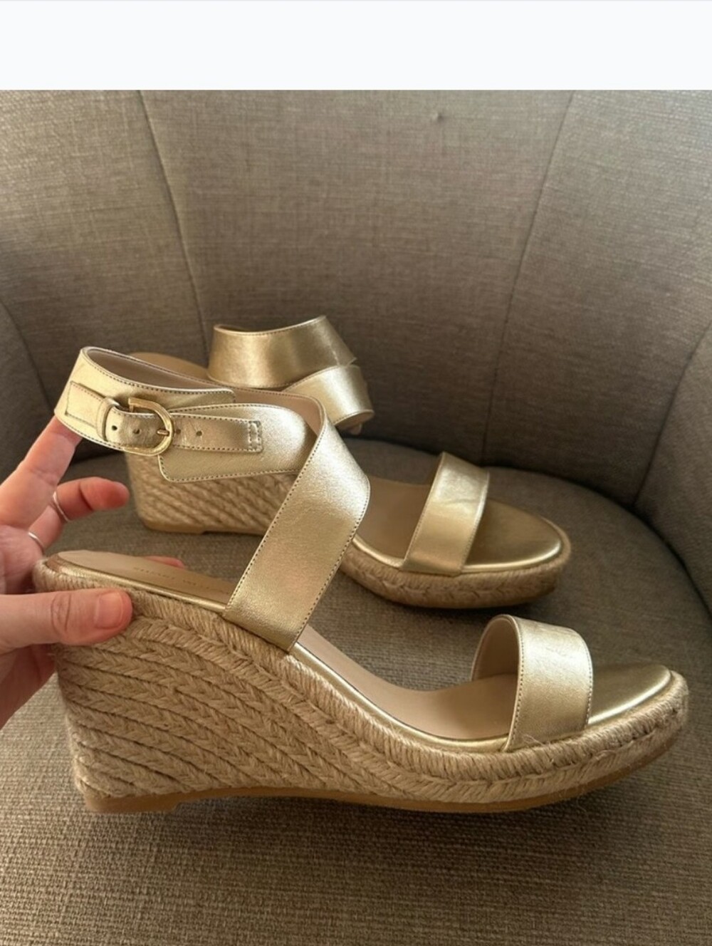 Stuart Weitzman Gold Espadrille Wedge Sandals
